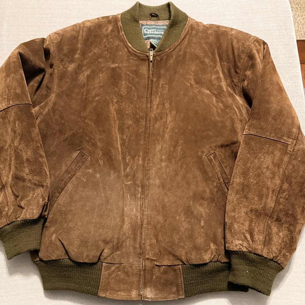 Croft & Barrow Mens M 100% Leather Bomber Jacket Brown Vintage Distressed